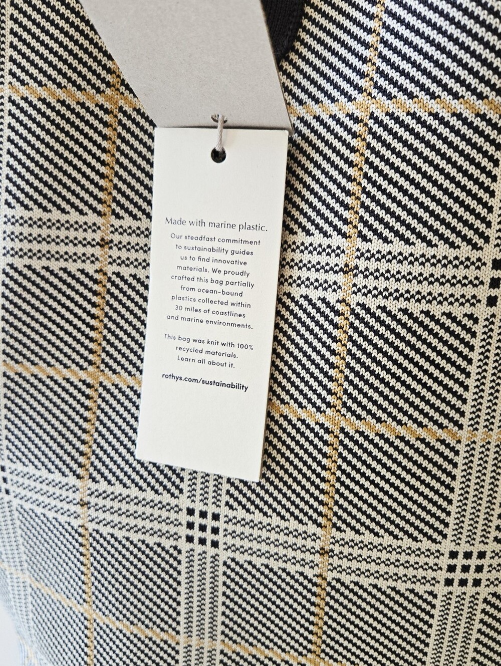 Rothy's The Lightweight Tote Bag In Glen Plaid Black Grey Yellow Tan Reversible - Picture 14 of 16